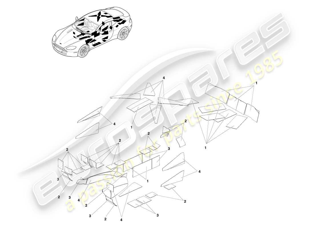 aston martin v8 vantage (2005) cuscinetti sonori anti-can, diagramma delle parti con guida a destra