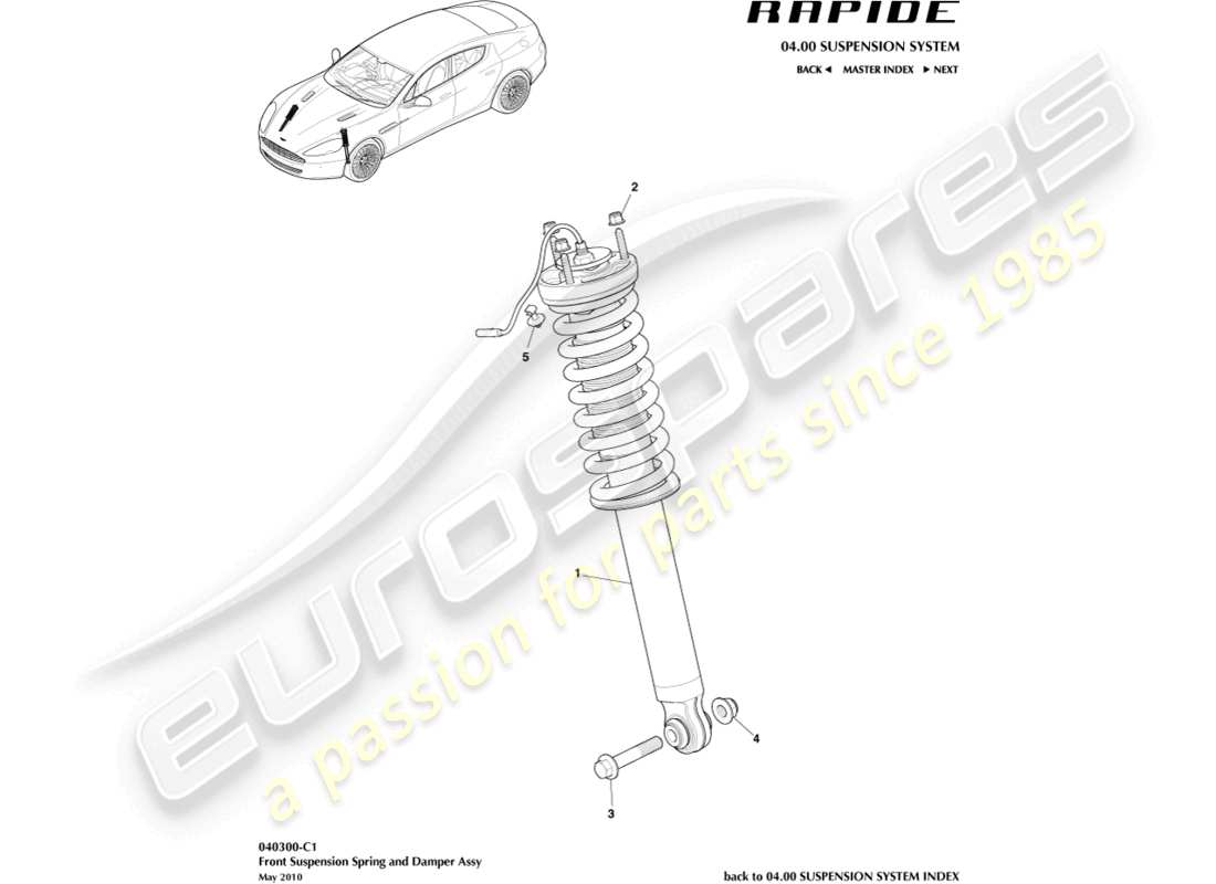 aston martin rapide (2016) molla e ammortizzatore anteriori diagramma delle parti