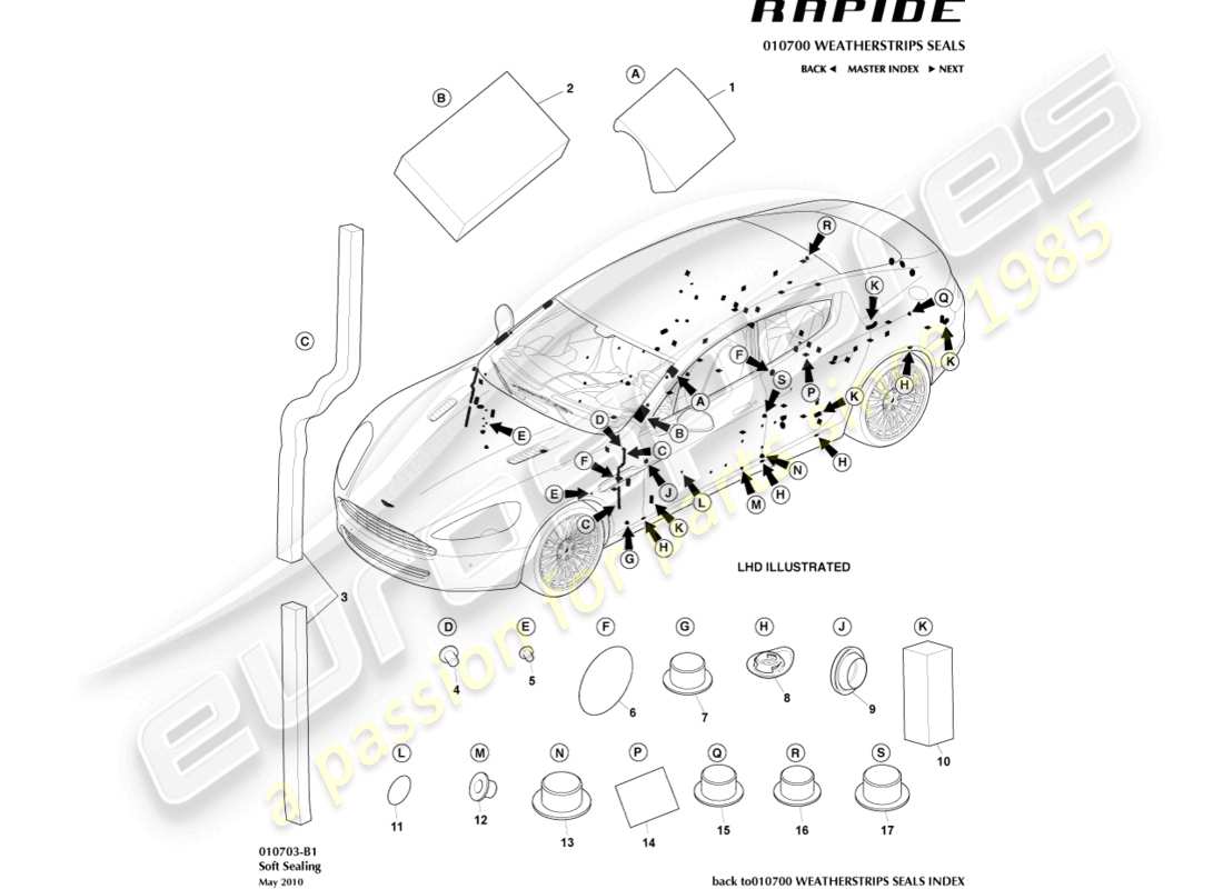 aston martin rapide (2010) diagramma delle parti di tenuta morbida