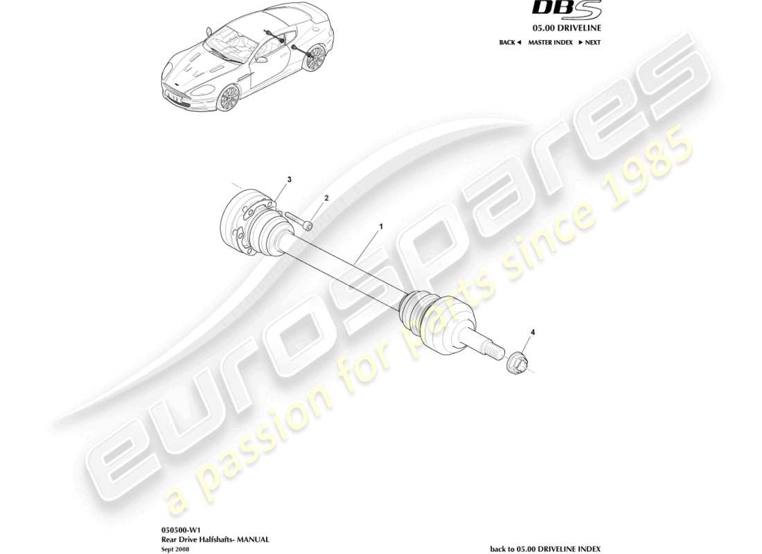 aston martin dbs (2008) gruppo semialbero posteriore, manuale diagramma delle parti