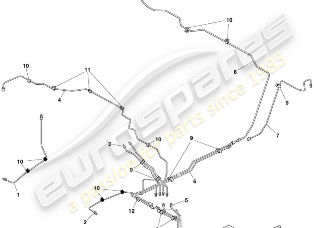 aston martin rapide (2017) diagramma delle parti di tubazioni e tubi flessibili dei freni, guida a sinistra