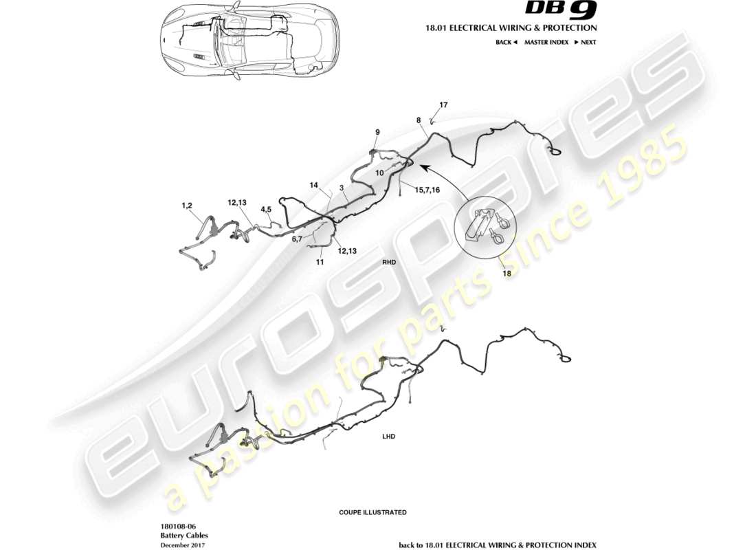 aston martin db9 (2014) diagramma delle parti dei cavi della batteria