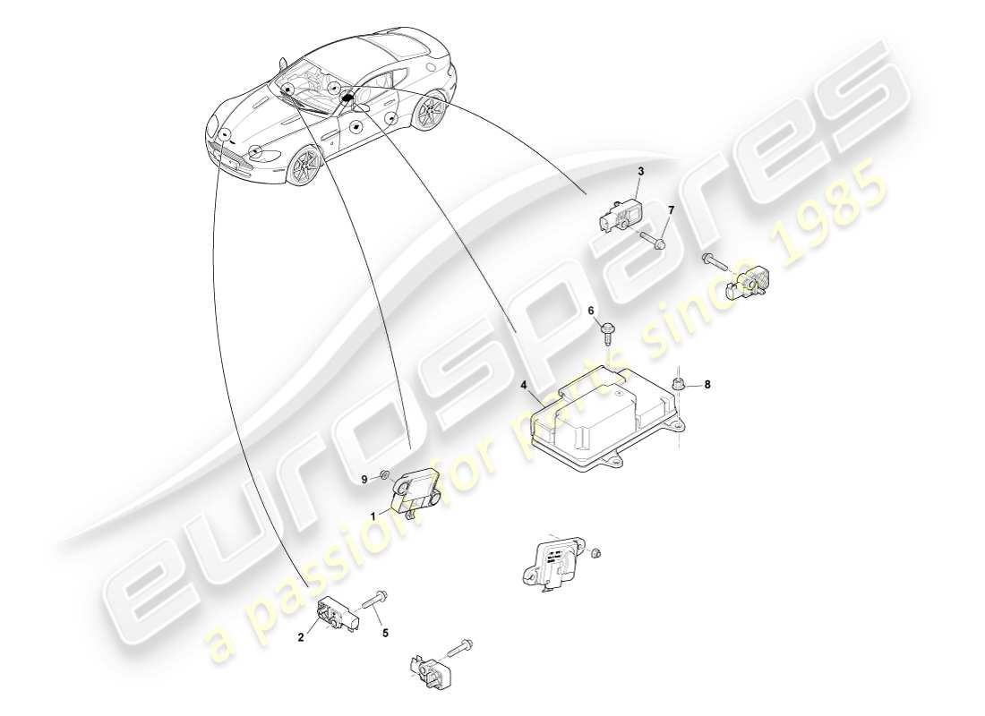 aston martin v8 vantage (2005) diagramma delle parti dei sensori di attuazione
