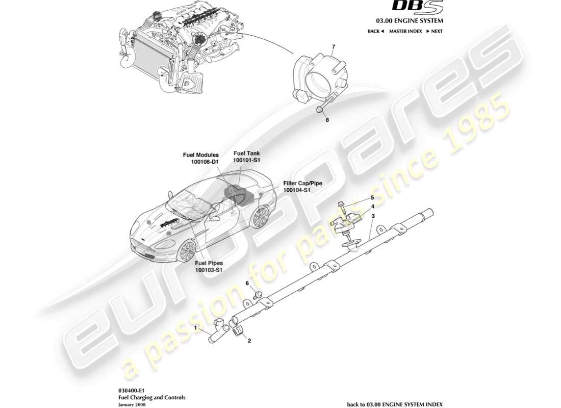 aston martin dbs (2013) ricarica e controllo del carburante diagramma delle parti