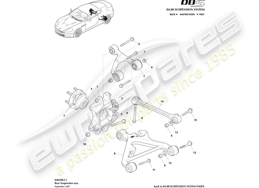 aston martin dbs (2014) gruppo sospensione posteriore diagramma delle parti