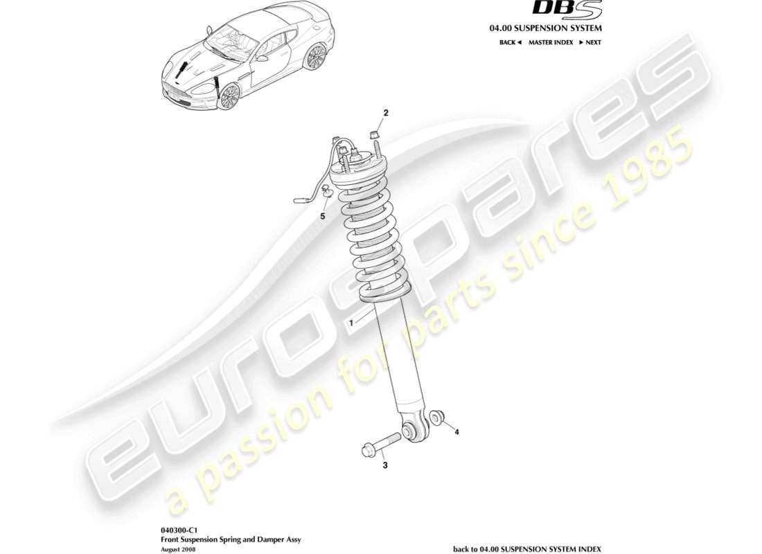 aston martin dbs (2013) diagramma delle parti della molla anteriore e dell'ammortizzatore