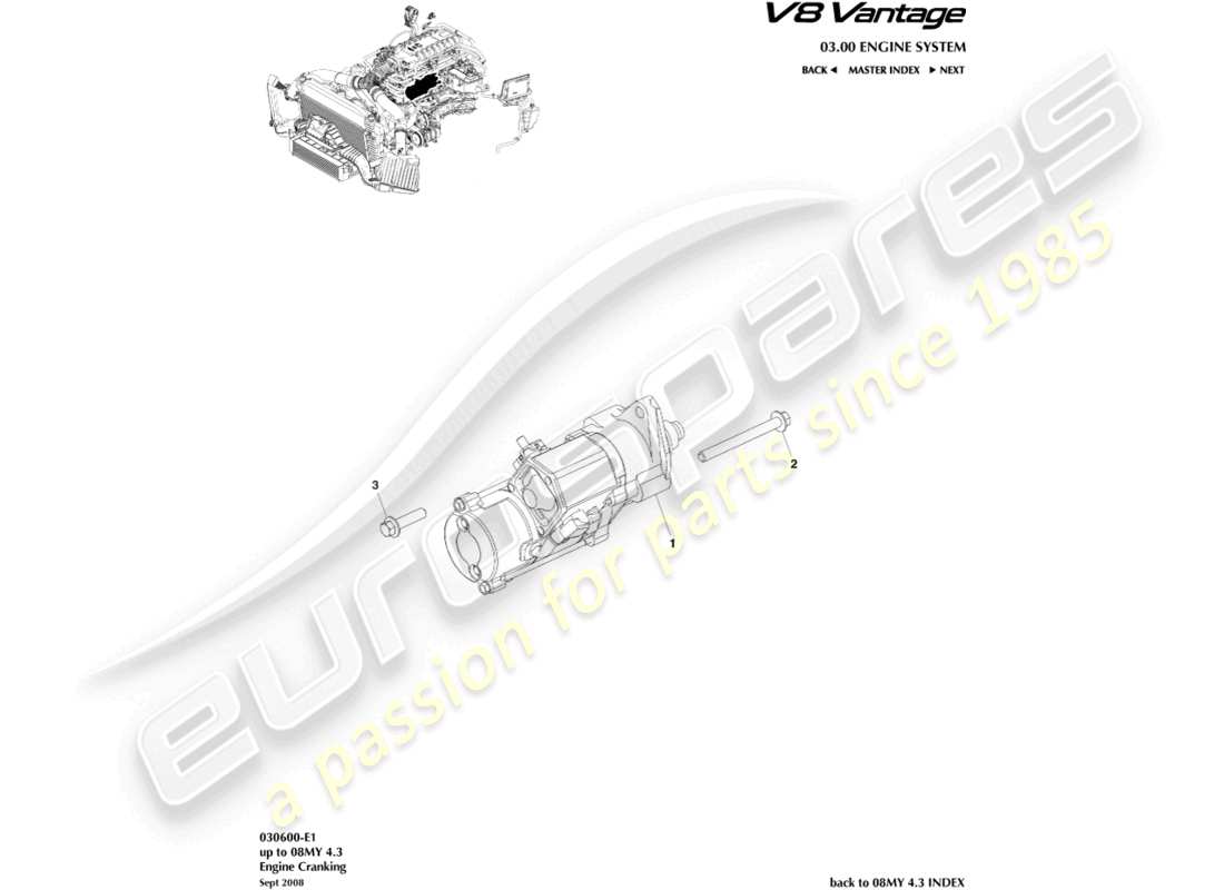 aston martin v8 vantage (2012) diagramma delle parti del motorino di avviamento