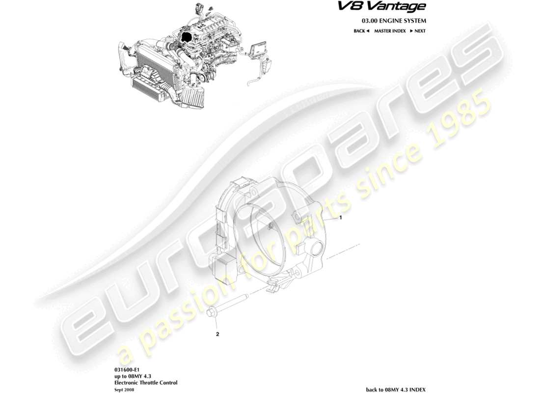 aston martin v8 vantage (2012) diagramma delle parti del controllo dell'acceleratore