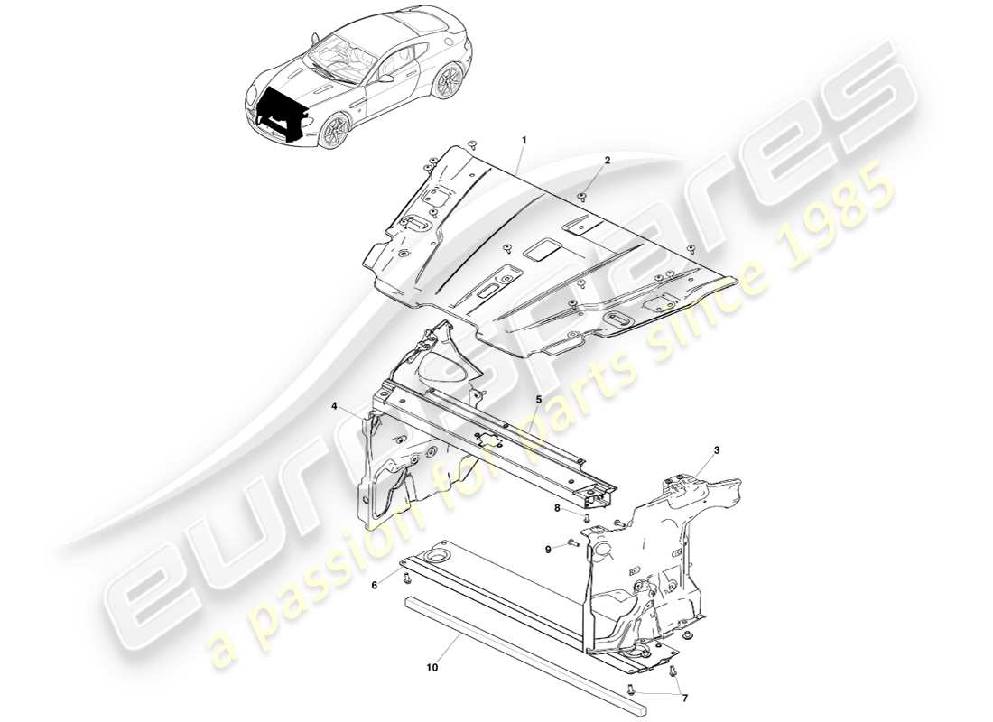 aston martin v8 vantage (2005) diagramma delle parti del pannello di apertura della griglia