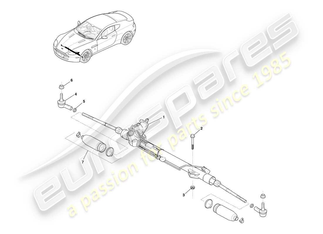 aston martin v8 vantage (2005) servosterzo, schema delle parti con guida a destra