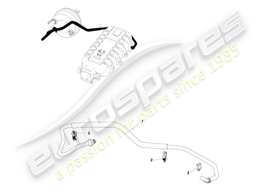 aston martin v8 vantage (2007) tubo del vuoto, diagramma delle parti con guida a destra