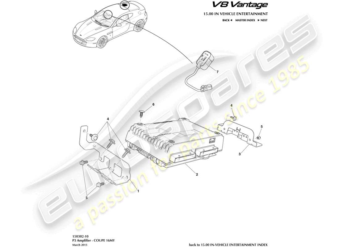 aston martin v8 vantage (2012) p3 amplificatore, diagramma delle parti del coupé