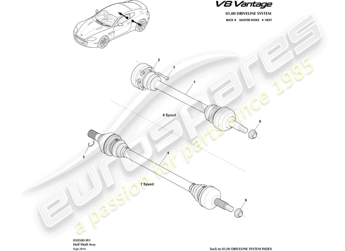 aston martin v8 vantage (2018) schema delle parti del gruppo semialbero posteriore