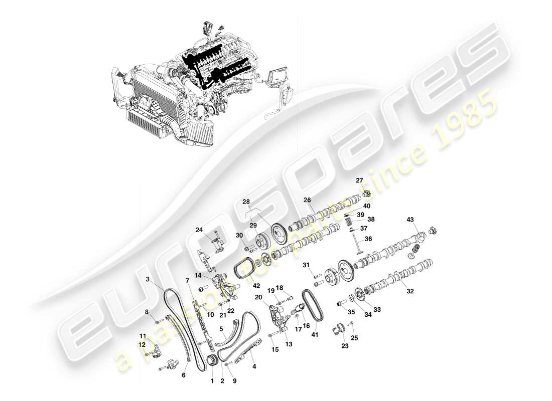 aston martin v8 vantage (2005) diagramma delle parti del treno di valvole