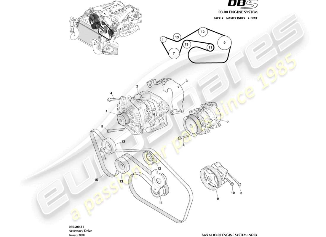 aston martin dbs (2010) unità accessoria diagramma delle parti