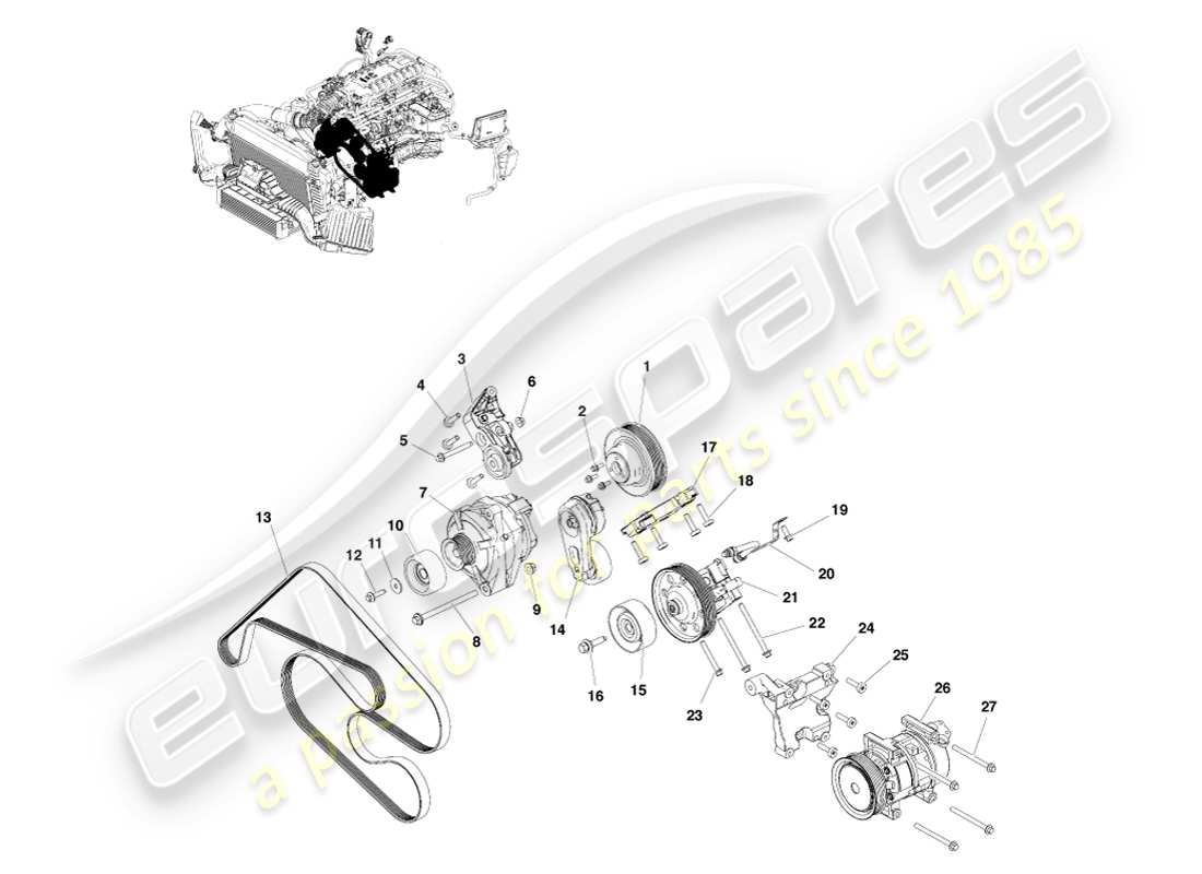 aston martin v8 vantage (2005) diagramma delle parti della trasmissione accessoria