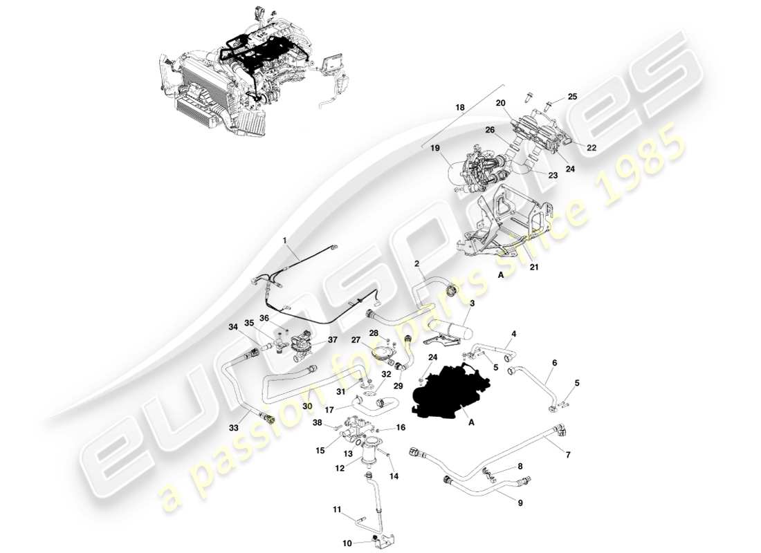 aston martin v8 vantage (2005) diagramma delle parti del controllo delle emissioni