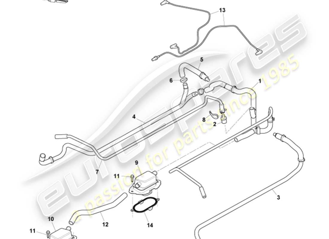 aston martin v12 vantage (2010) diagramma delle parti del controllo delle emissioni