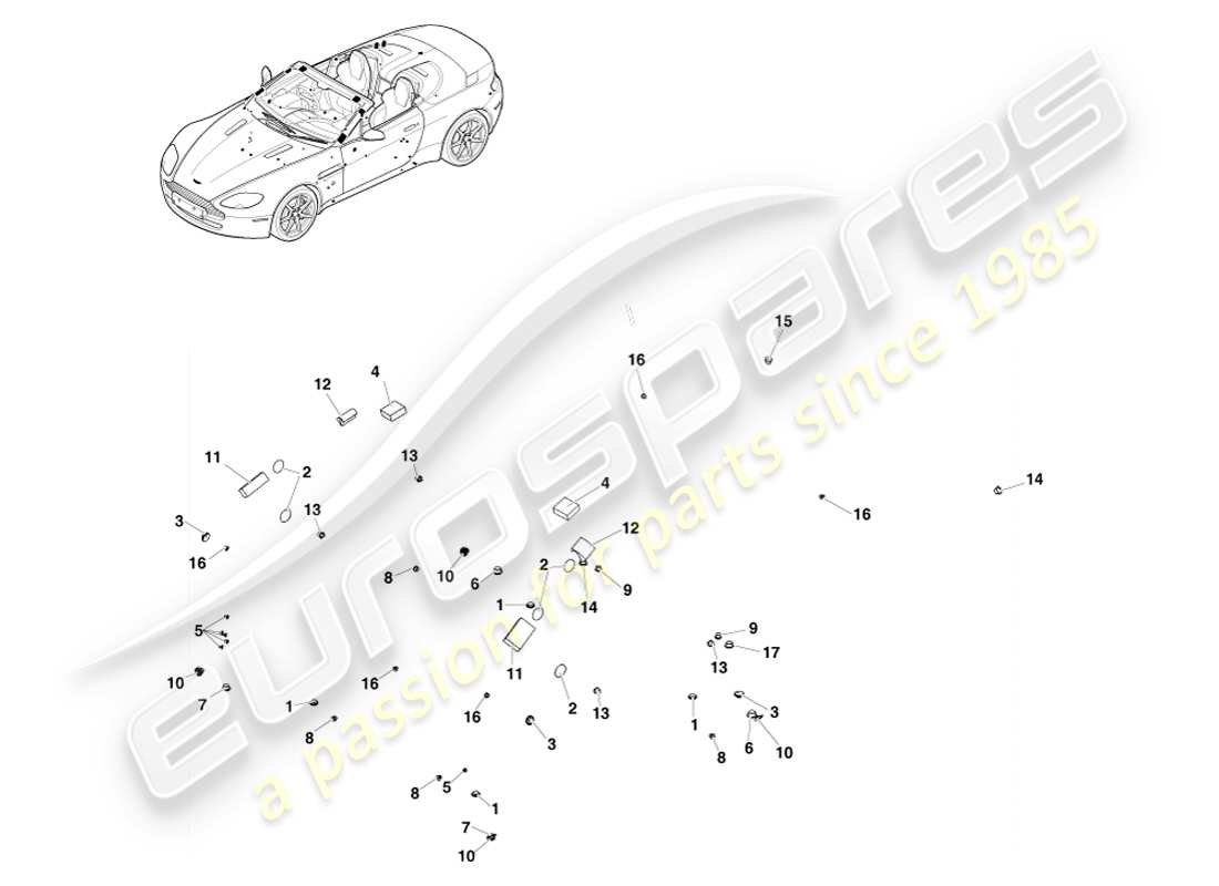 aston martin v8 vantage (2005) tenuta morbida, diagramma delle parti della roadster