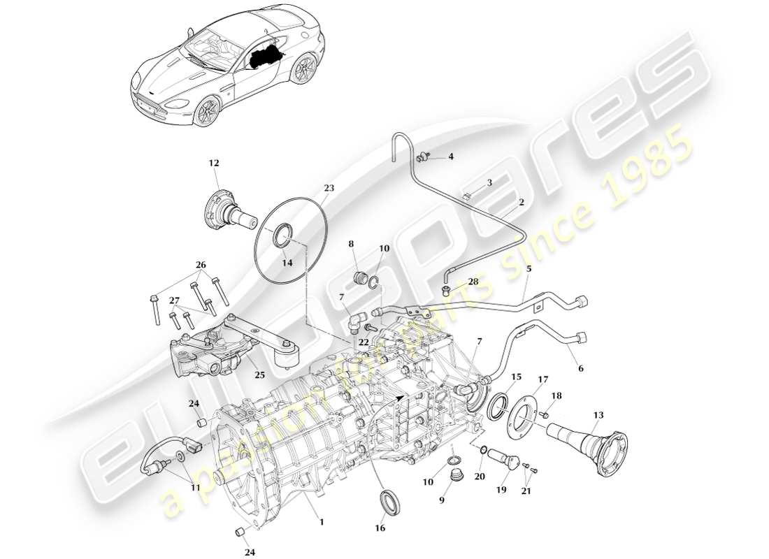 aston martin v8 vantage (2005) diagramma delle parti cambio, manuale, 6 spd