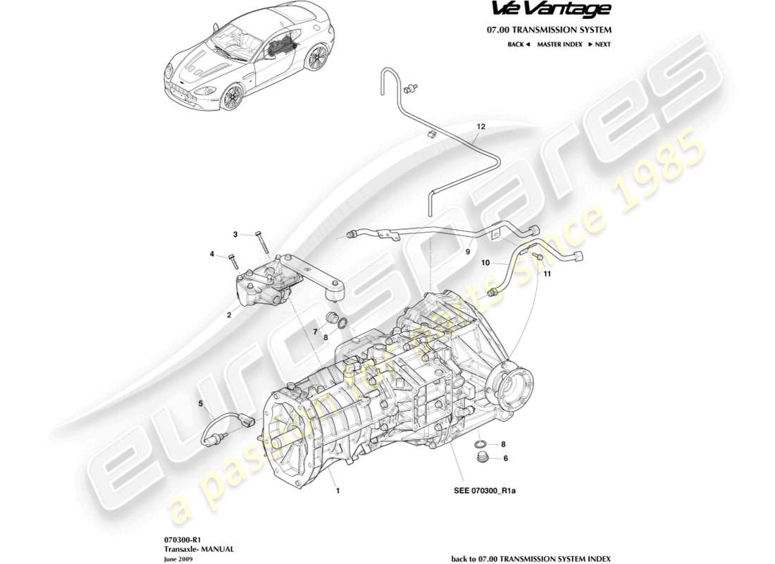 aston martin v12 vantage (2010) cambio, diagramma delle parti manuali