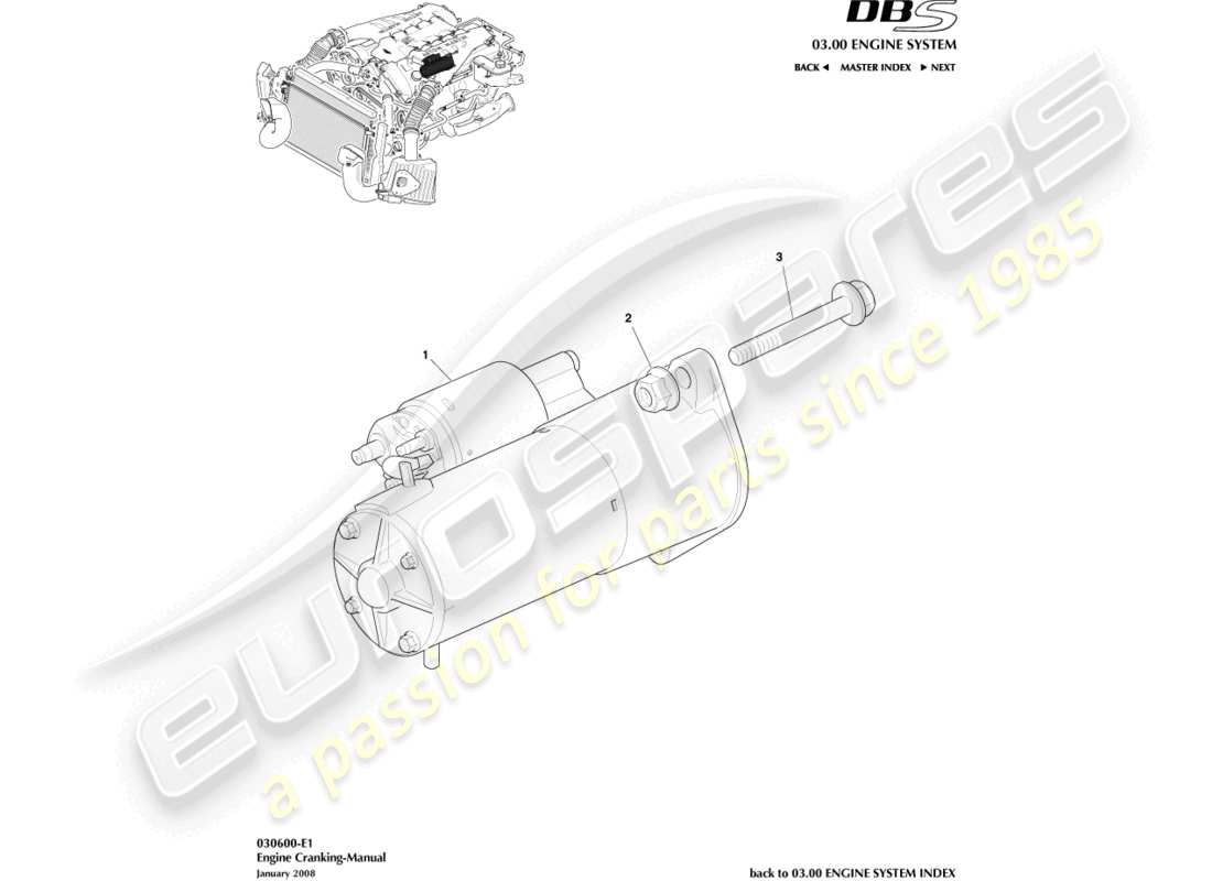 aston martin dbs (2008) motorino di avviamento, manuale diagramma delle parti