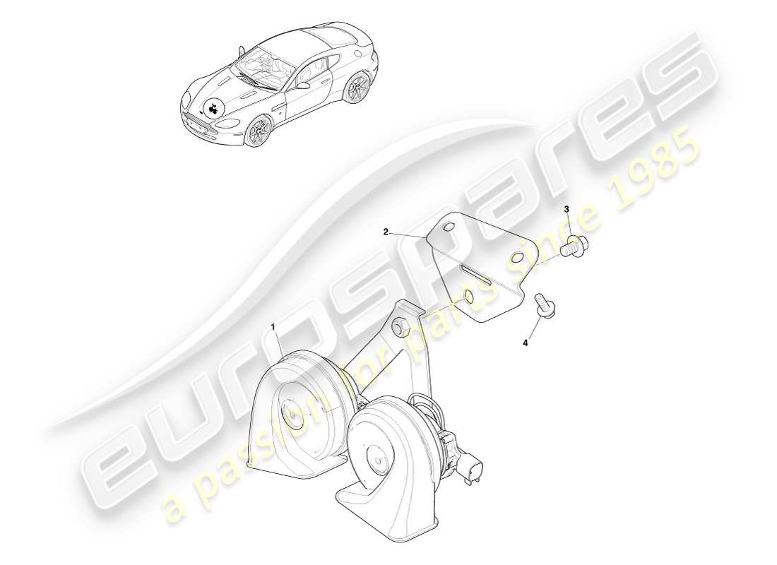 aston martin v8 vantage (2005) diagramma delle parti del sistema clacson