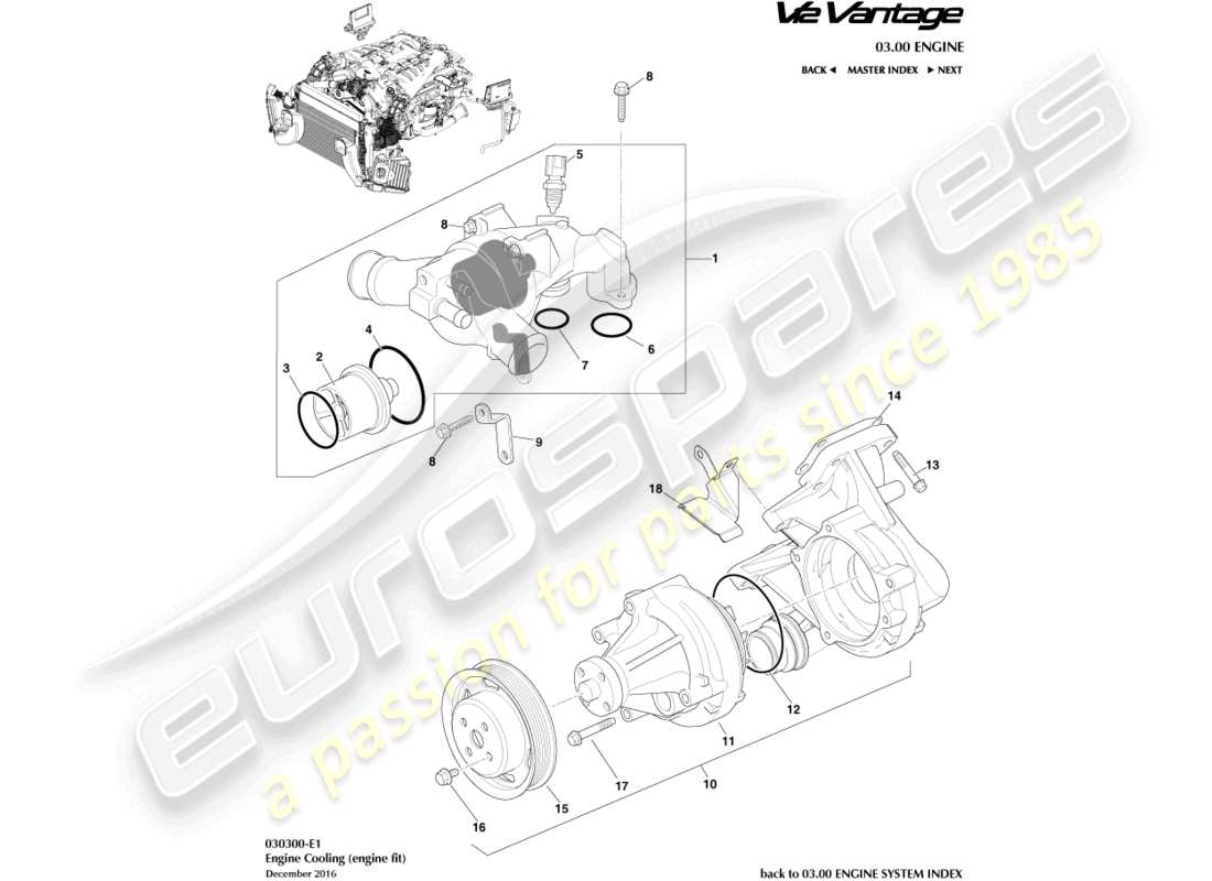 aston martin v12 vantage (2013) diagramma delle parti di raffreddamento del motore