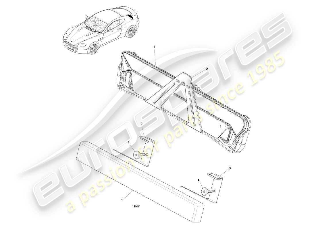 aston martin v8 vantage (2005) diagramma delle parti del catarifrangente di segnalazione pericolo