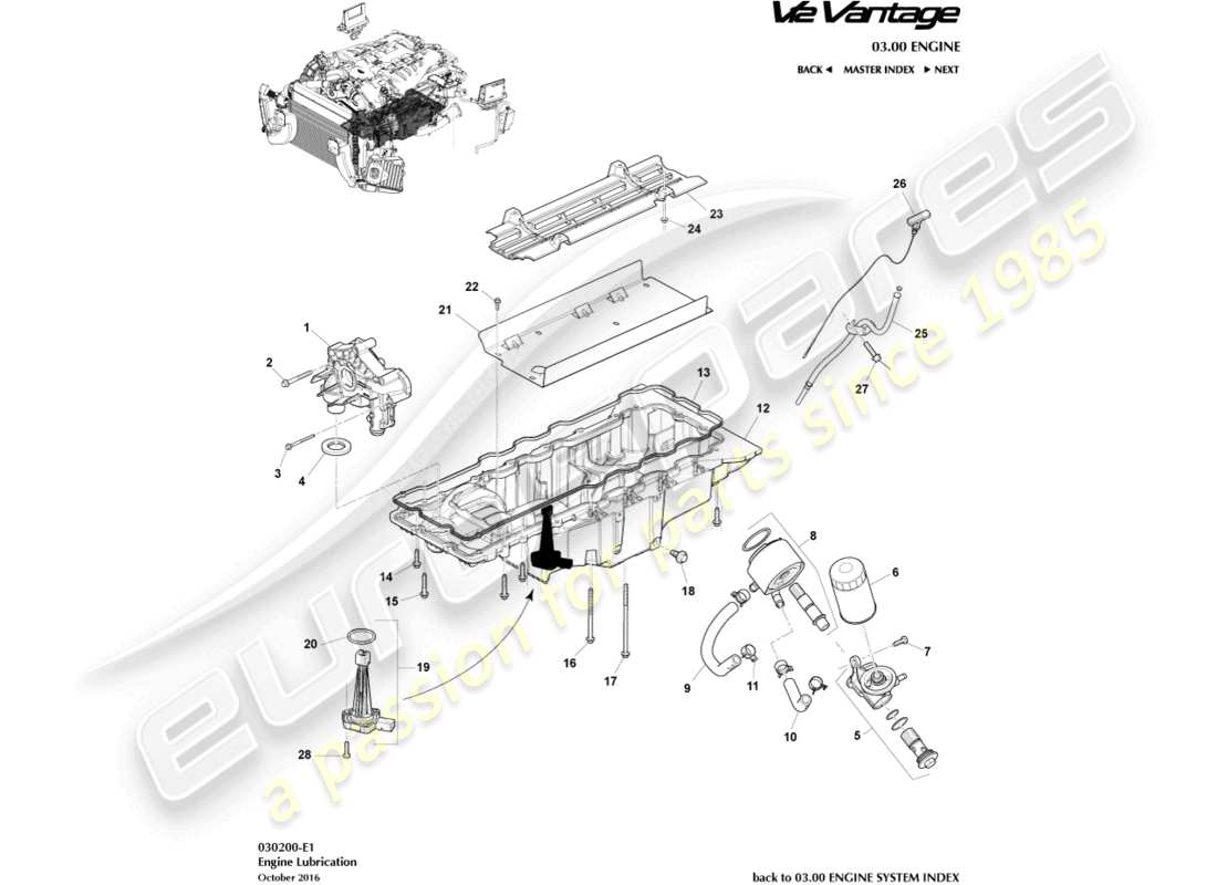 aston martin v12 vantage (2010) diagramma delle parti di lubrificazione del motore