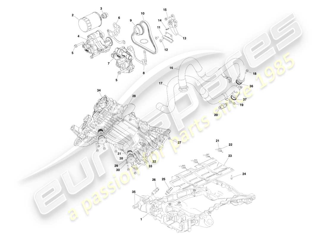 aston martin v8 vantage (2005) lubrificazione del motore, diagramma delle parti del motore