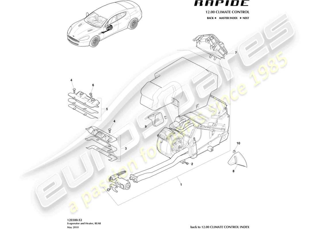 aston martin rapide (2017) unità hvac, diagramma delle parti posteriori