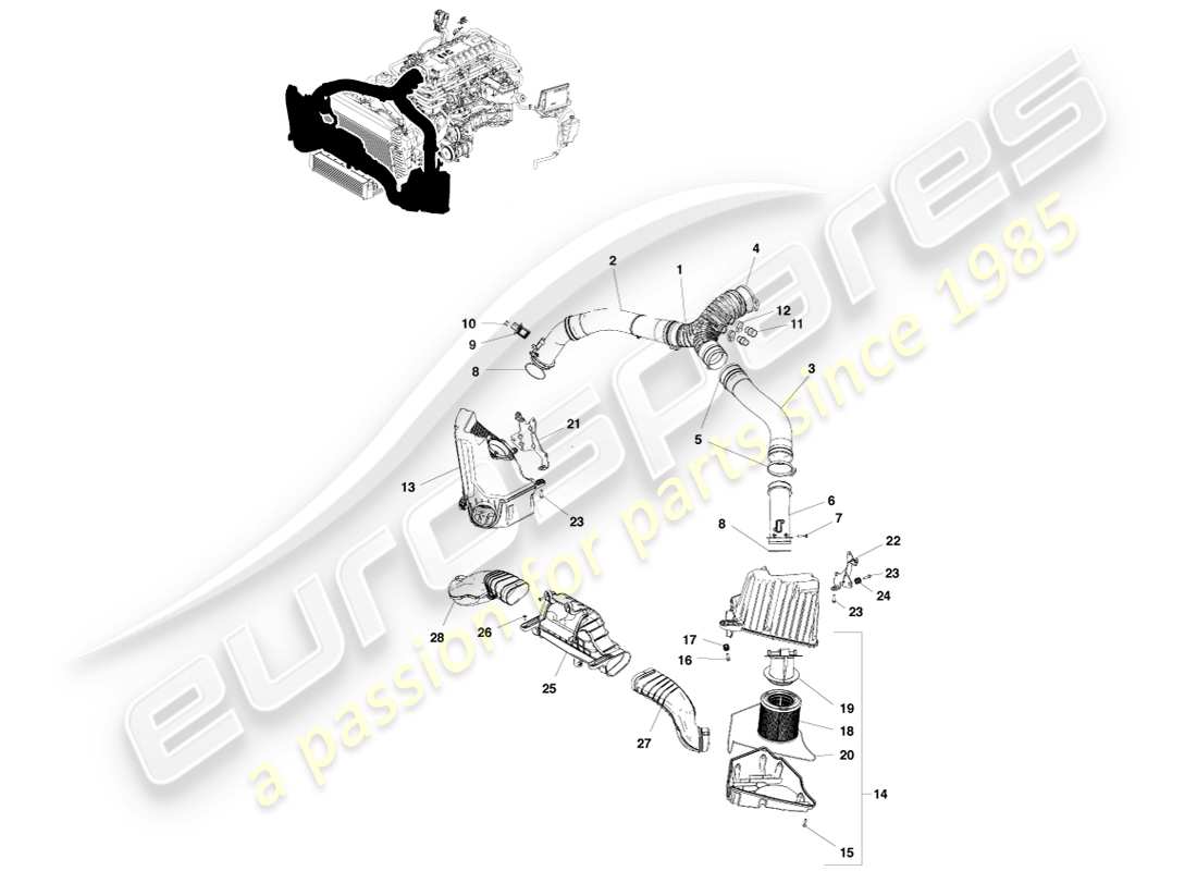 aston martin v8 vantage (2005) diagramma delle parti di ricarica dell'aria