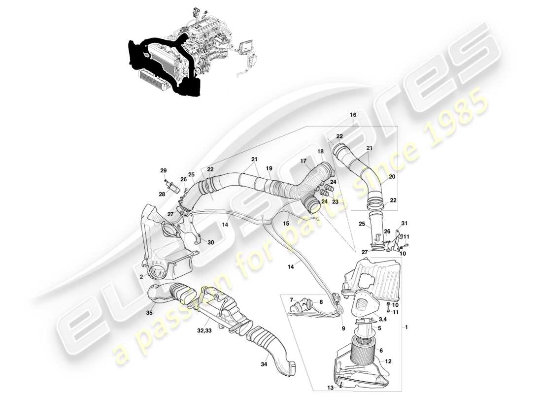 aston martin v8 vantage (2005) ricarica dell'aria, diagramma delle parti n400