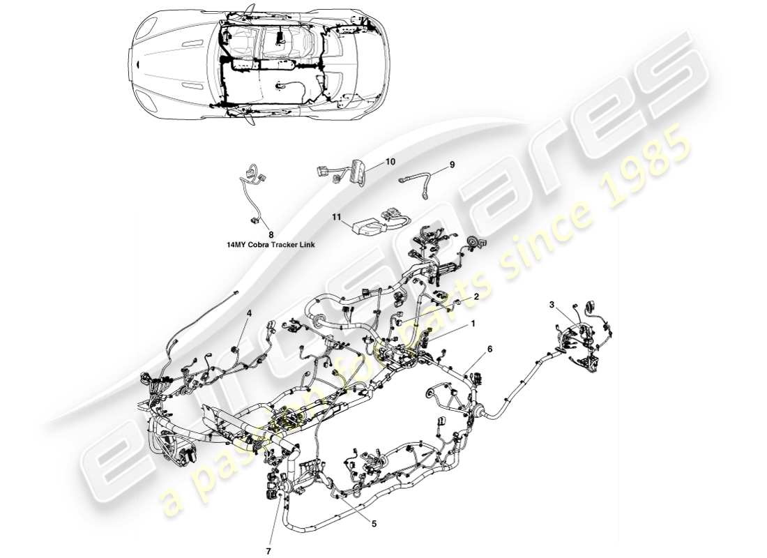 aston martin v8 vantage (2005) imbracatura per il corpo, diagramma delle parti della roadster