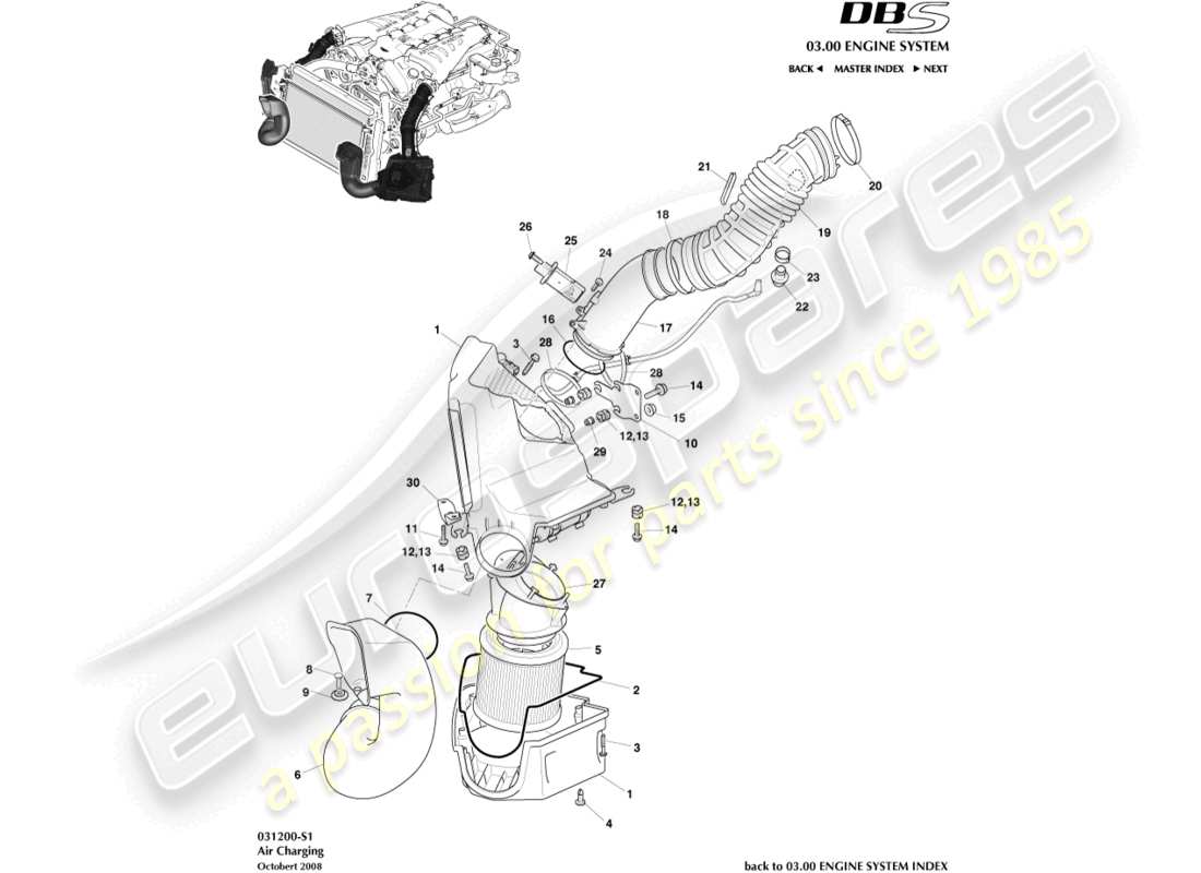 aston martin dbs (2007) diagramma delle parti di ricarica dell'aria