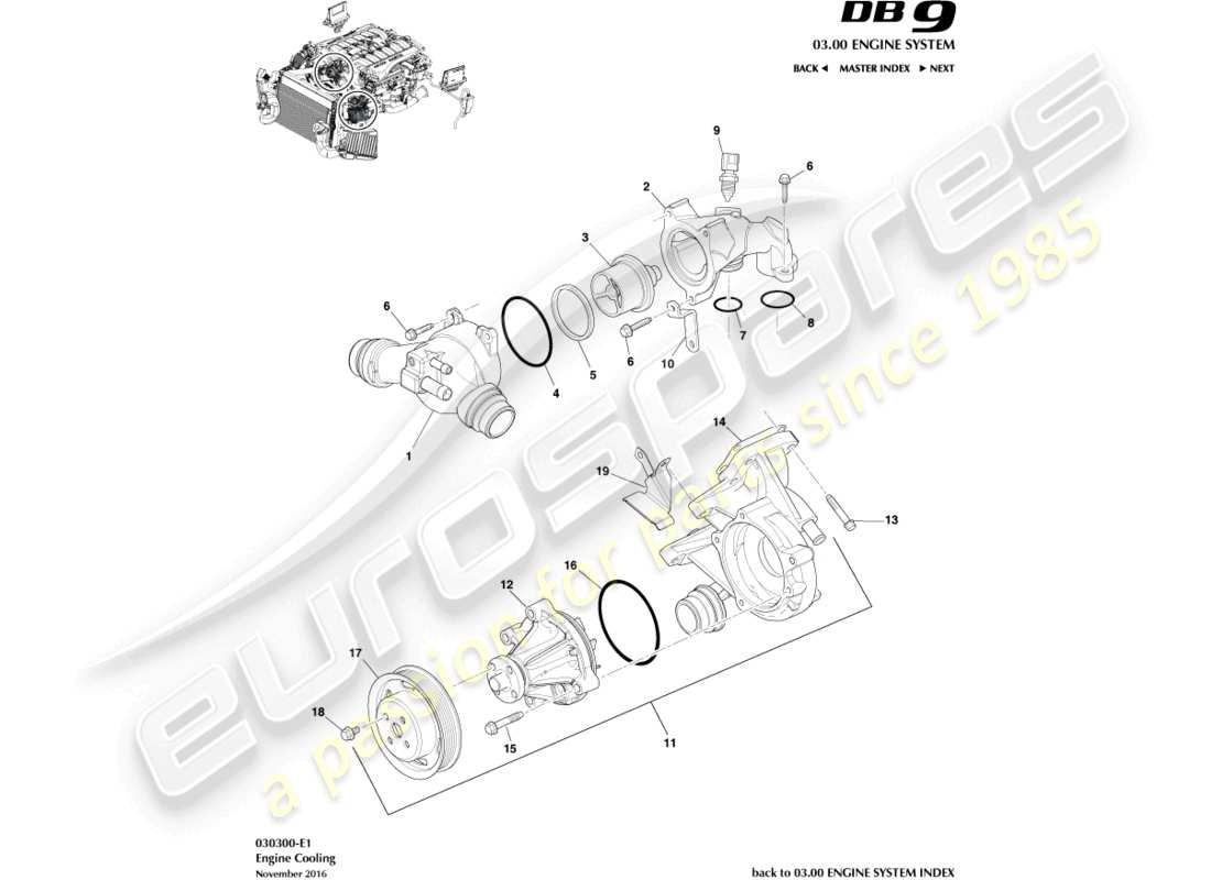 aston martin db9 (2008) raffreddamento del motore diagramma delle parti