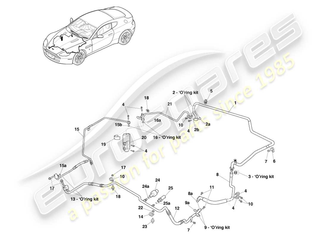 aston martin v8 vantage (2007) diagramma delle parti linee aria condizionata, gas r134a, guida a sinistra