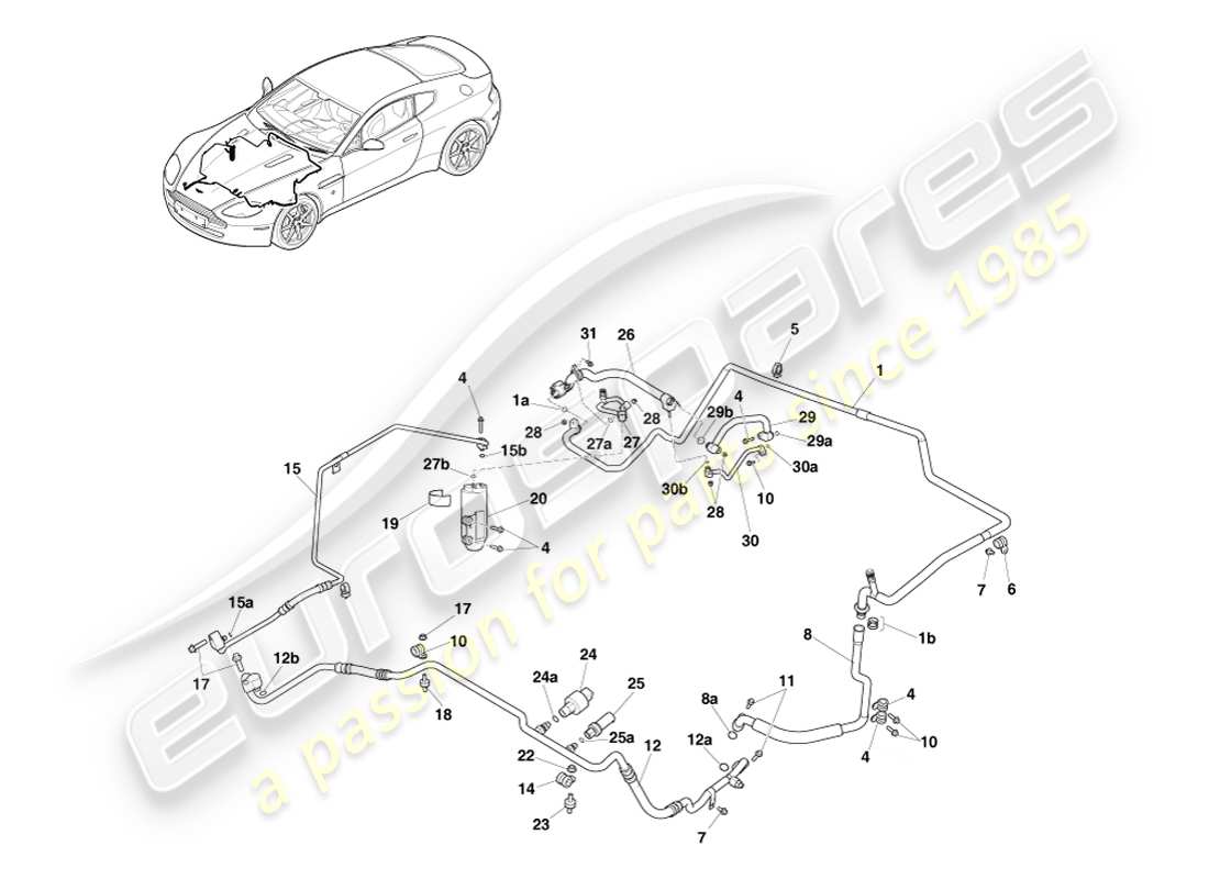aston martin v8 vantage (2007) diagramma delle parti linee aria condizionata, gas hfo1234yf, guida a sinistra