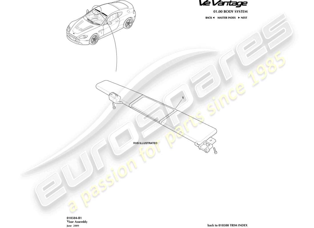 aston martin v12 vantage (2013) diagramma delle parti del parasole