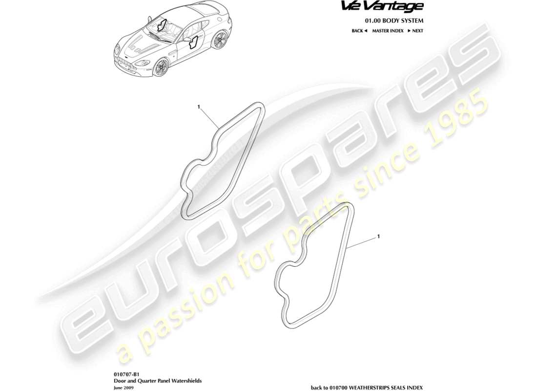 aston martin v12 vantage (2011) diagramma delle parti di watershields