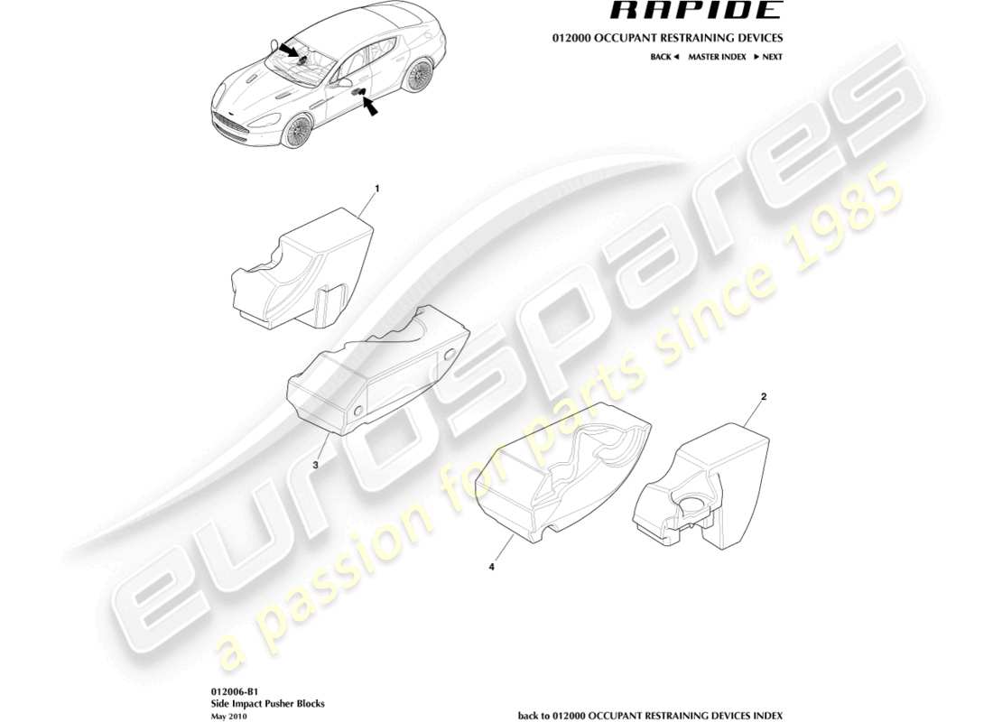 aston martin rapide (2012) diagramma delle parti dei blocchi a impatto laterale