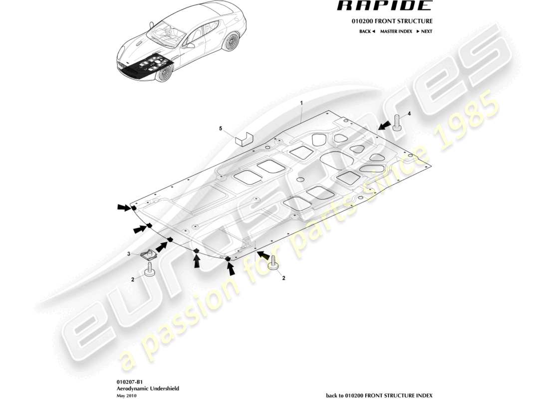 aston martin rapide (2013) sottoscudo anteriore diagramma delle parti