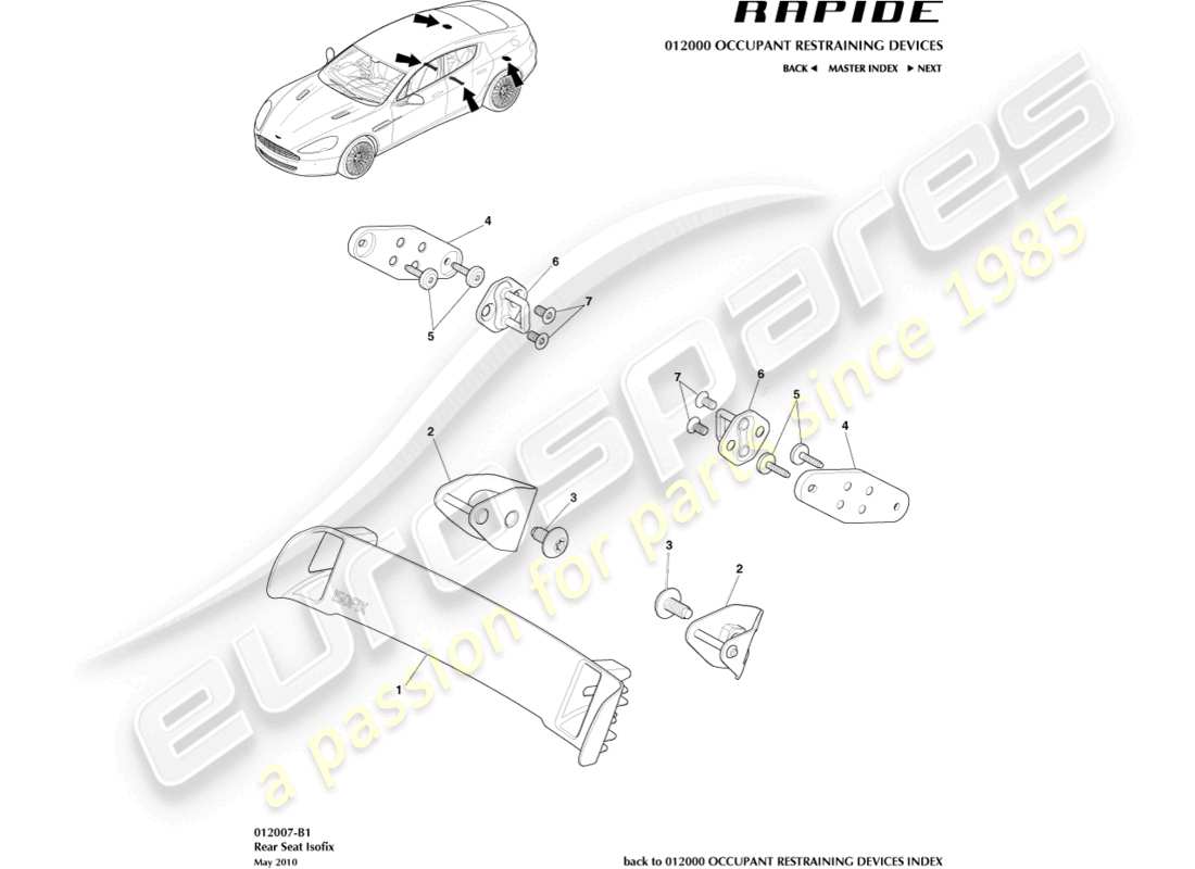 aston martin rapide (2013) staffe per attacco isofix diagramma delle parti