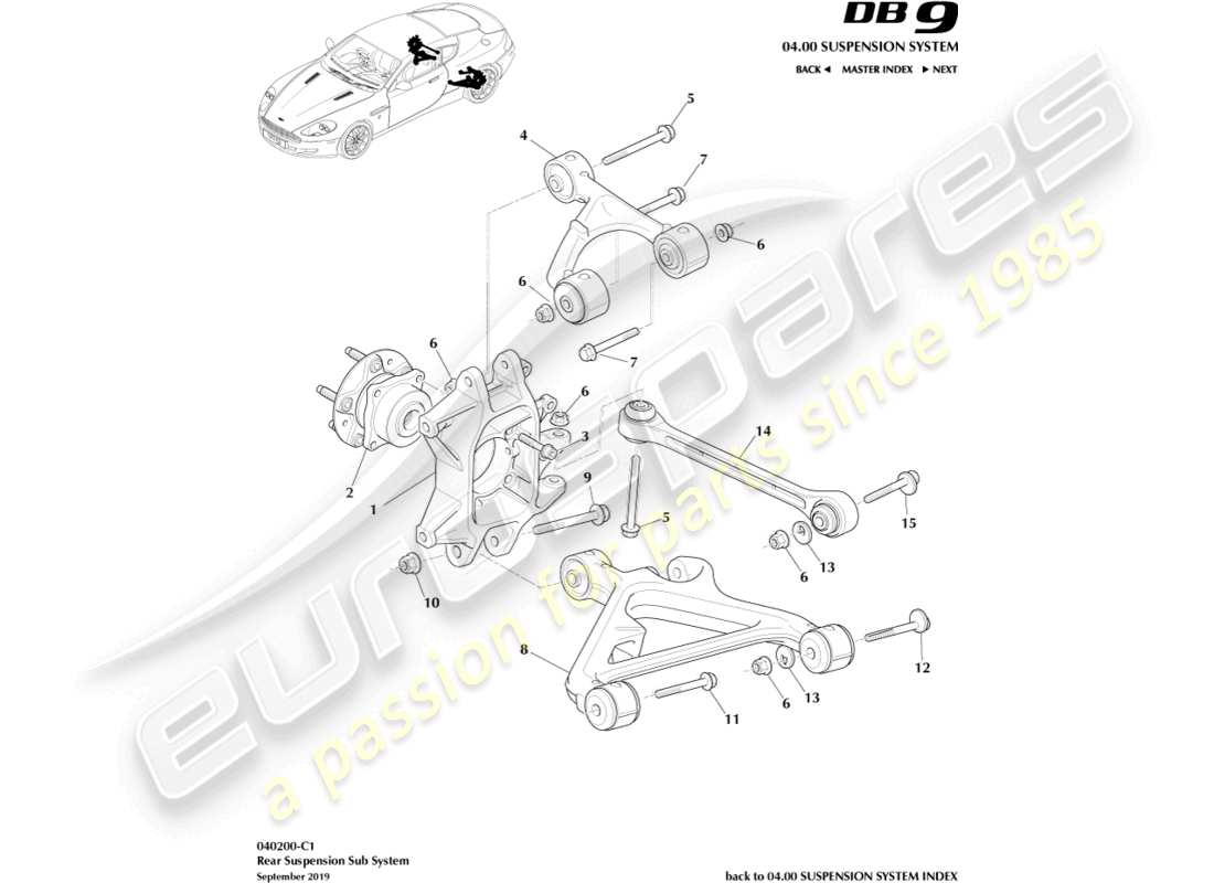 aston martin db9 (2009) gruppo sospensione posteriore diagramma delle parti