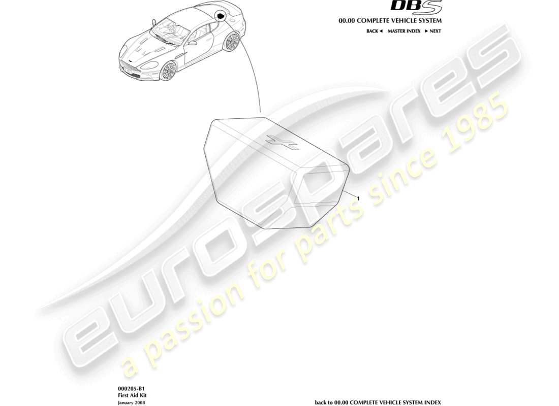 aston martin dbs (2013) kit di pronto soccorso diagramma delle parti
