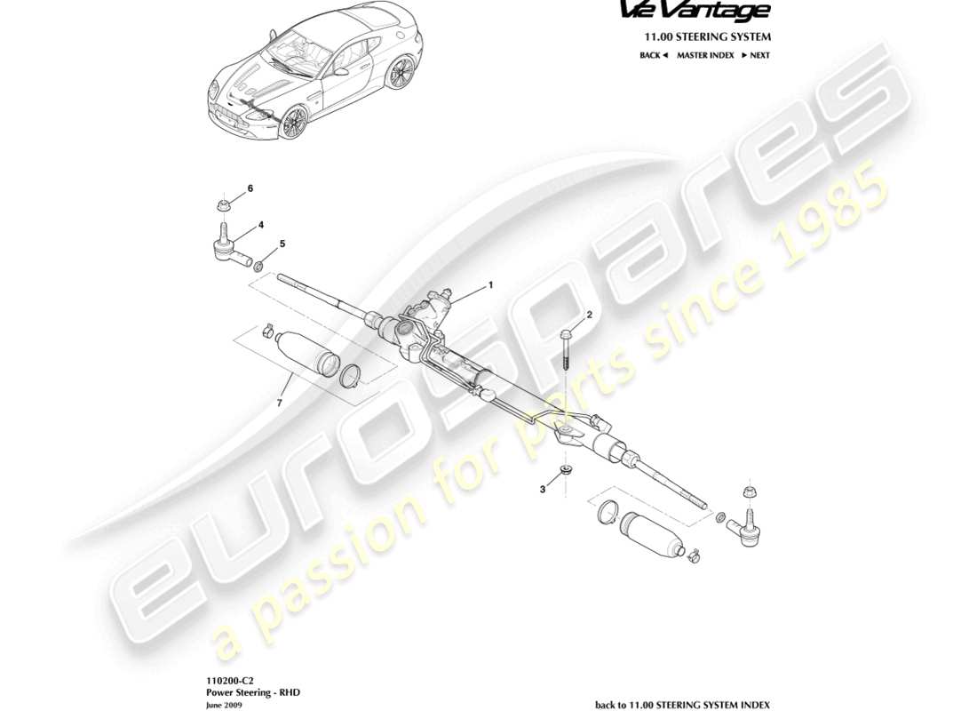 aston martin v12 vantage (2011) servosterzo, schema delle parti con guida a destra