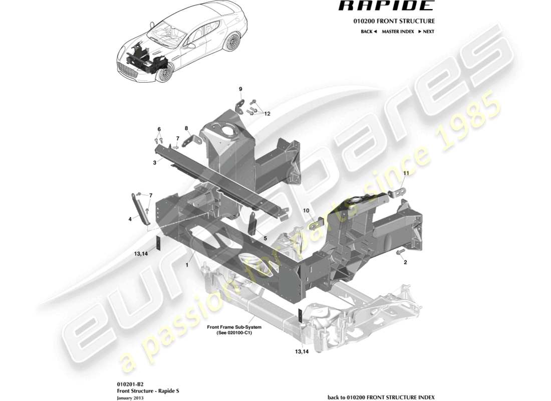 aston martin rapide (2012) struttura anteriore, diagramma delle parti s
