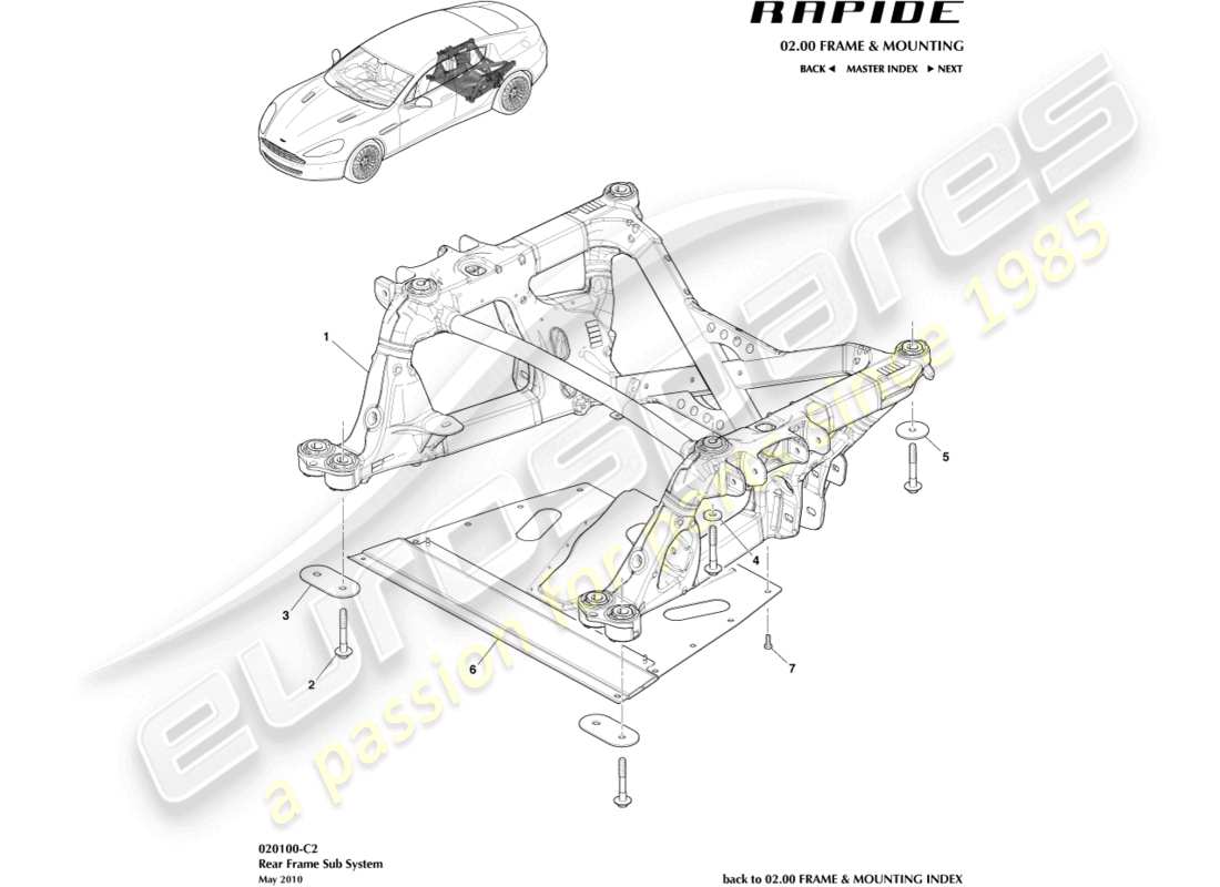 aston martin rapide (2012) telaio posteriore diagramma delle parti
