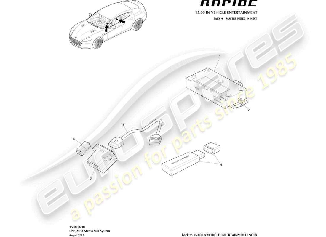 aston martin rapide (2014) mp3/usb sottosistema multimediale diagramma delle parti